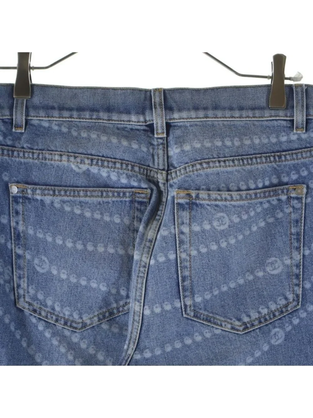 Chanel CC Logo Pearl Print Wide Leg Denim CC Leg All Over Pattern Zip Fly Long